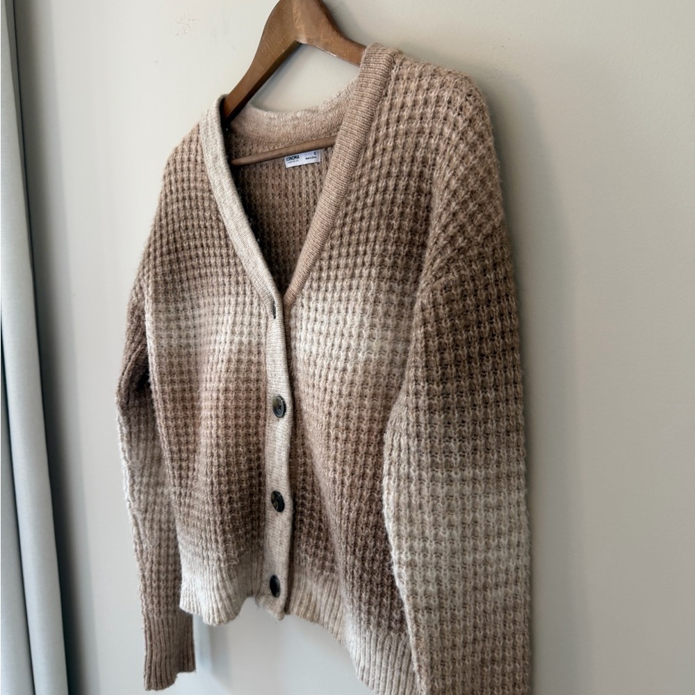 Sonoma Goods For Life Chunky Knit Cardigan Brown and Cream Size S - Picture 8 of 10